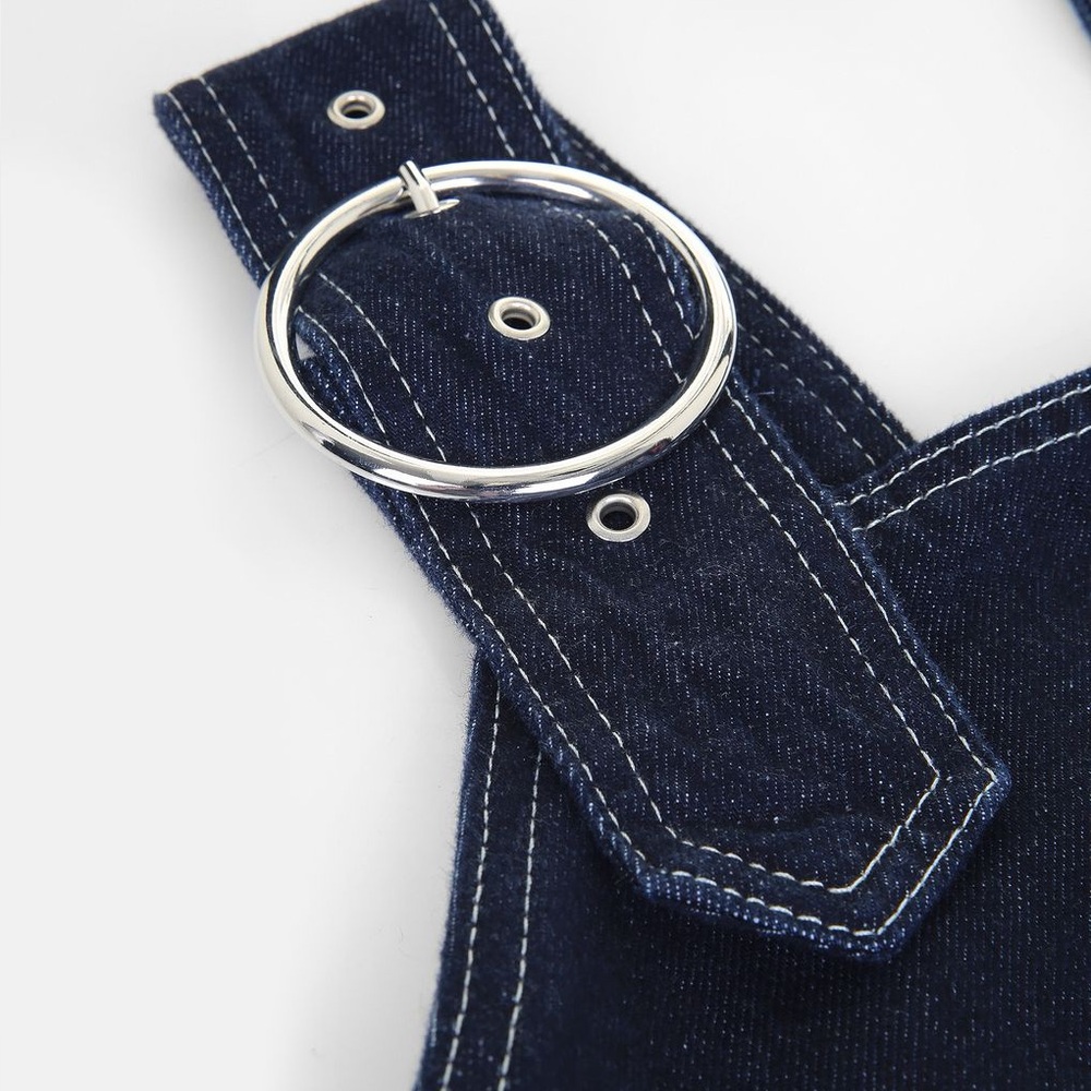 Topshop Buckle Pinafore Denim Dress Size 4 - Picture 4 of 9